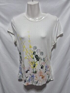Ted Baker London Floral Garden Print T-Shirt Size 3 White Botanical Tee